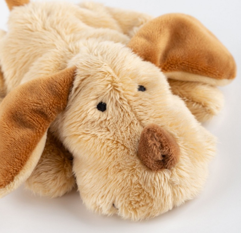 Piccolo peluche morbido a forma di cane, adatto dai 3 mesi in su